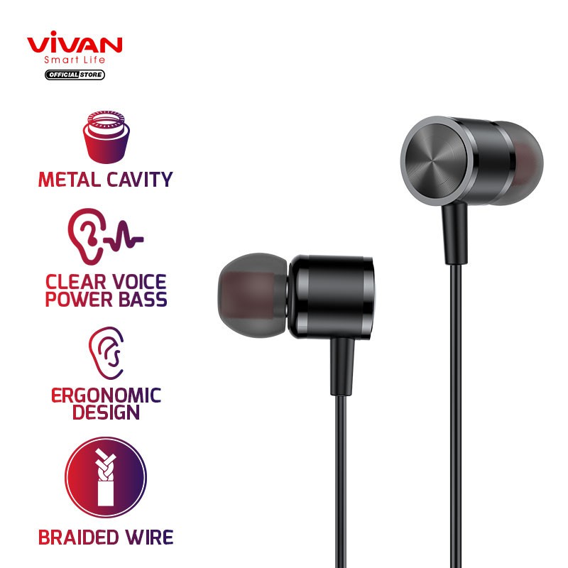 Headset VIVAN Q11s Earphone Bass In Ear Metal Wired Stereo AUX 3.5 mm Semua Type Smartphone - Garansi Resmi 1 Tahun