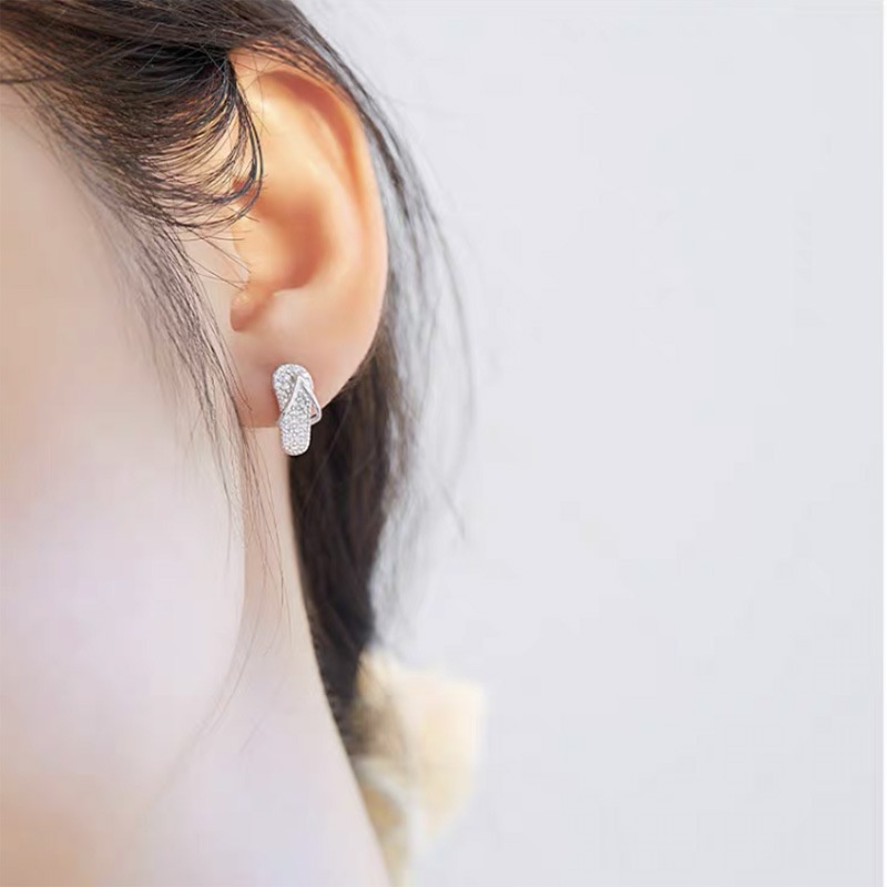 Anting Tusuk Desain Sandal Selop Kecil Hias Berlian Imitasi Gaya Korea Untuk Wanita 2022