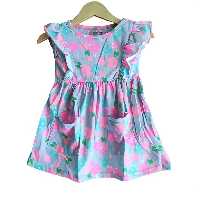 Baju Dress Anak Perempuan Cewek Lengan Pendek Bobokids Ruffle Usia 1- 3 Tahun Bisa Pilih Motif