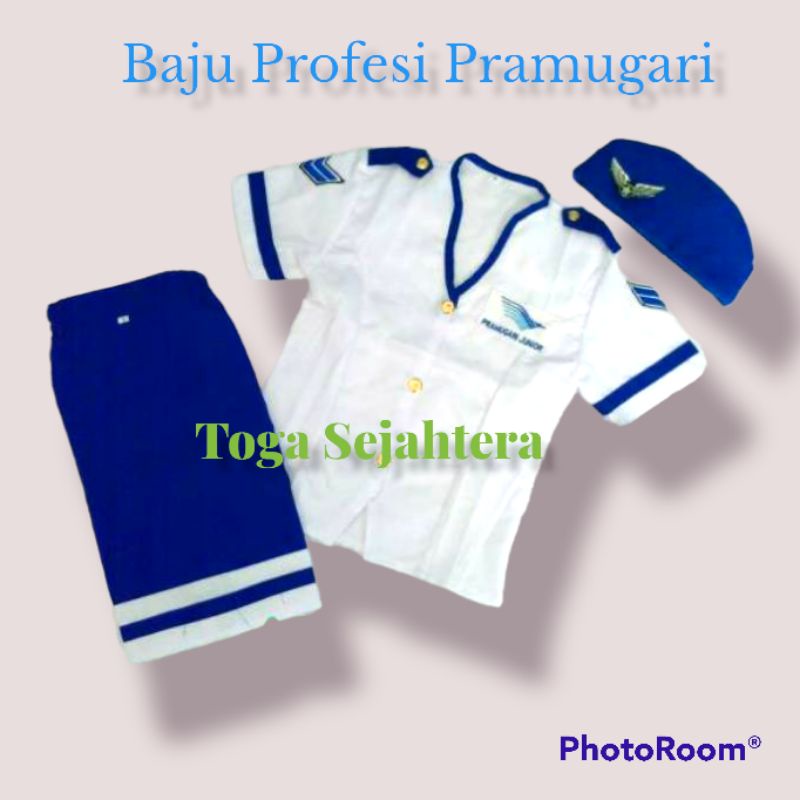 Baju Profesi Pramugari Putih Biru Pendek