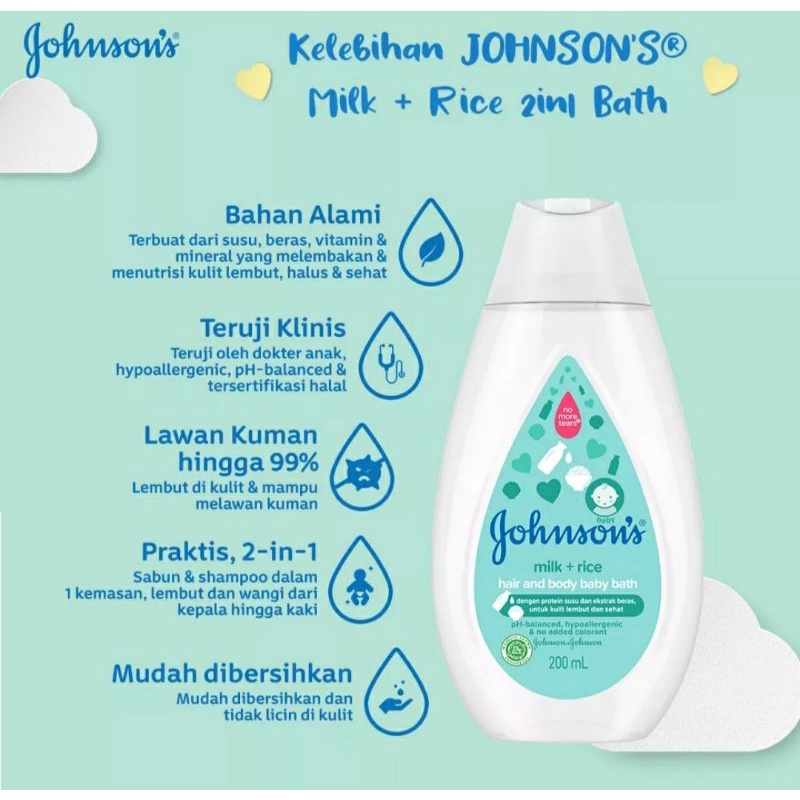 JOHNSON'S BABY Bath Milk &amp; Rice l Top to Toe Cottontouch Wash l Fresh and Clean 200mL