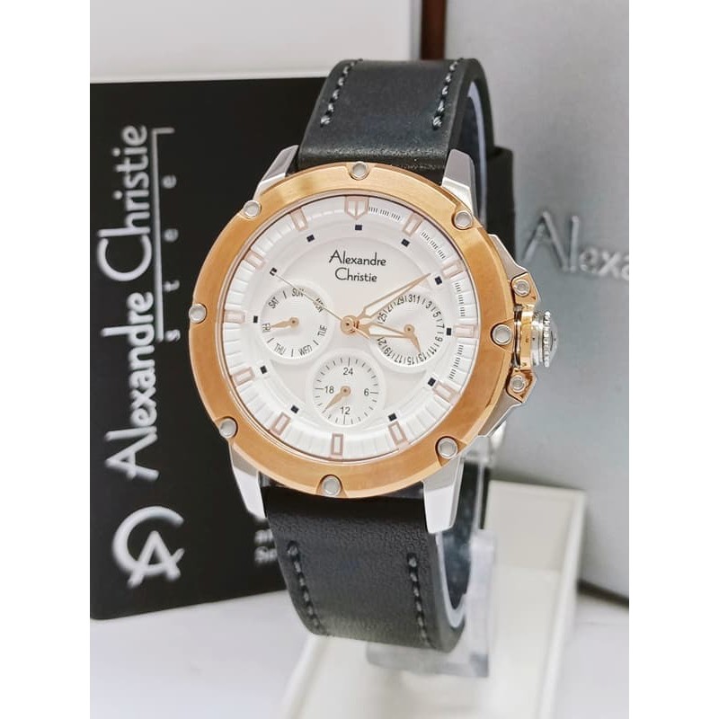 ALEXANDRE CHRISTIE WATCH AC 6416 WANITA ROSEGOLD COMBI WHITE LEATHER BLACK
