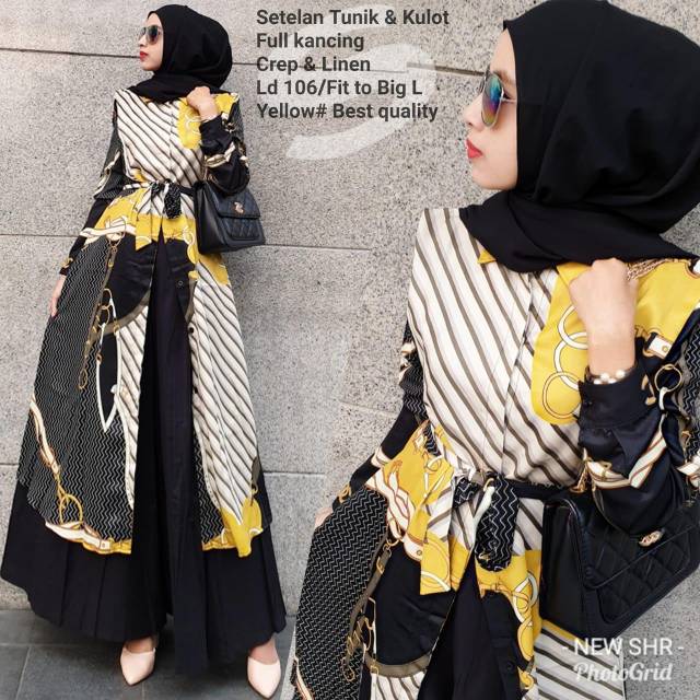 Setelan tunic dan kulot full kancing aktif ori SHR
