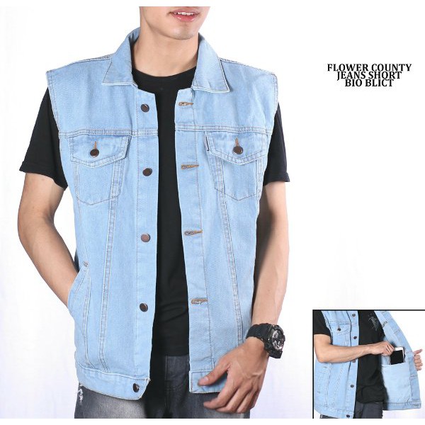 sweater jaket Rompi jeans pria    rompi levis   jeans short bio blict