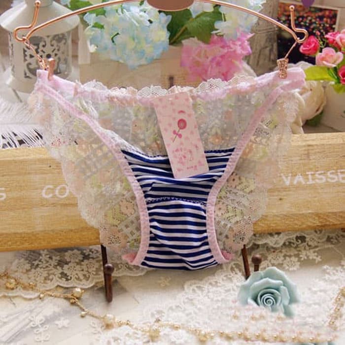 Lace Thong Gstring Celana Dalam Wanita Brief Sexy Bikini C055   Biru