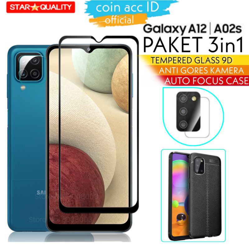 paket HEMAT 3in1 SAMSUNG A03s/A02S/A12/A02/A51 TEMPERED GLASS FULL 9D + CASE AUTOFOCUS + TG KAMERA