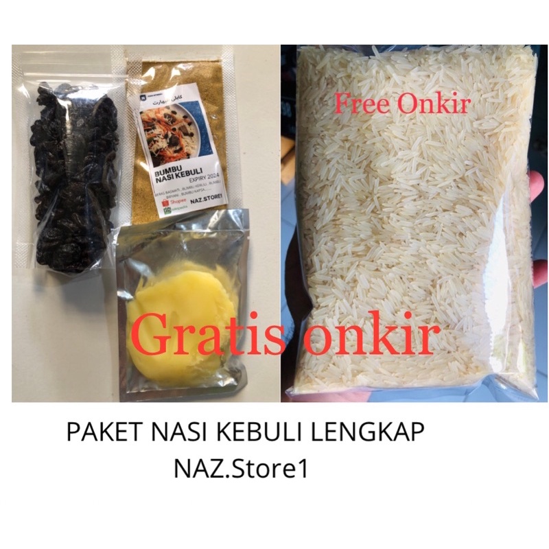 

PROMO PAKET NASI KEBULI LENGKAP BERAS BASMATI 1KG , MINYAK SAMIN , KISMIS , BUMBU KEBULI