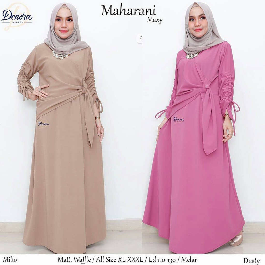[ LD 120 ] Dress Gamis Syari Polos Wanita Muslimah Bahan Waffle Melar Size XXL Baju Pesta MAHARANI