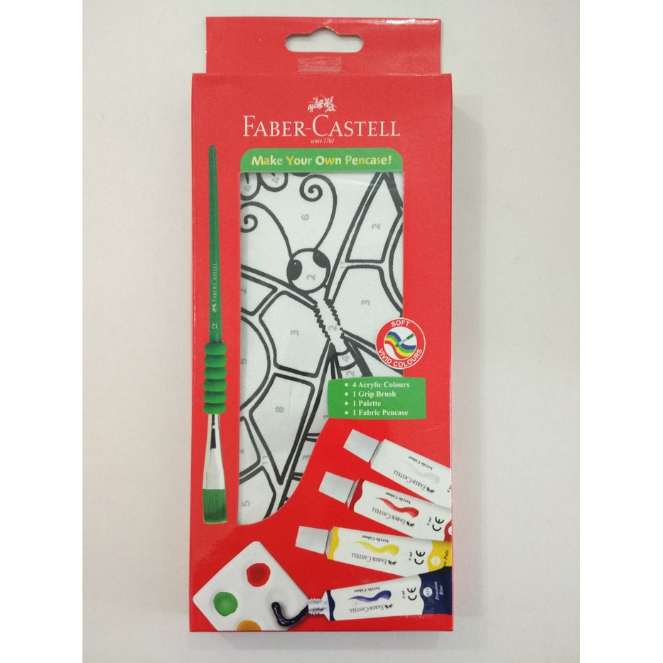 

Faber Castell Make Your Own Pencase / 4 Acryllic Colours / 1 Grip Brush / 1 Pencase / 1 Palette