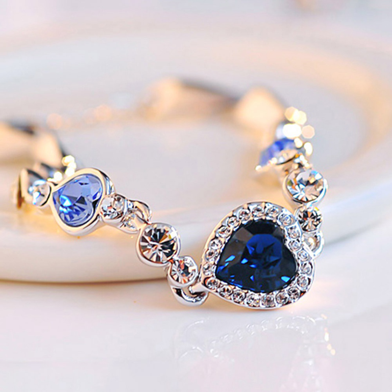 Gelang Kristal Biru Lapis Silver untuk Wanita