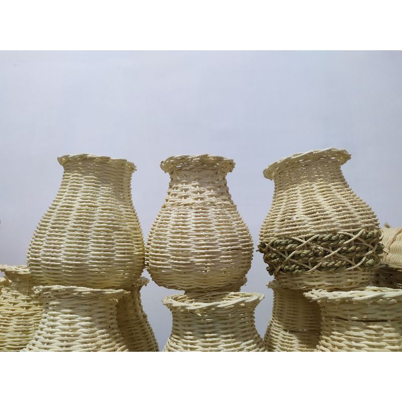 vas rotan polos / vas leher lilit / vas mini rotan kombinasi sigres / aneka vas rotan