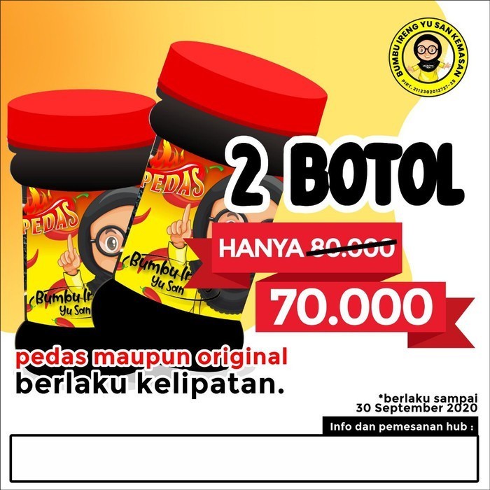 

Paket 2 Botol Yu San Original & Pedas Sambal Bumbu Ireng