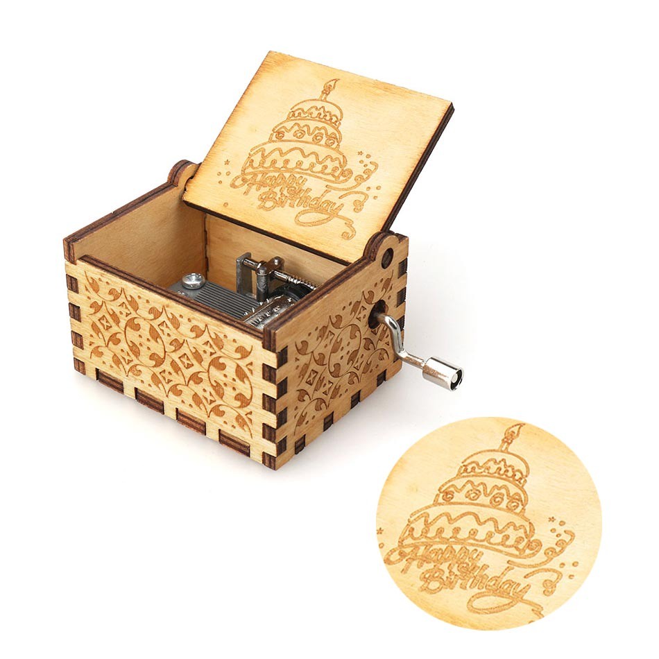 Kotak Musik Antik Engkol Tangan Kotak Mainan Musik Engkol Wooden Music Box Engraving