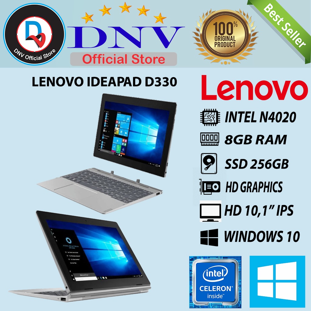 LENOVO SLIM D330 FLEX TOUCH|INTEL N4020 8GB 256SSD 10,1"HD W10 GREY