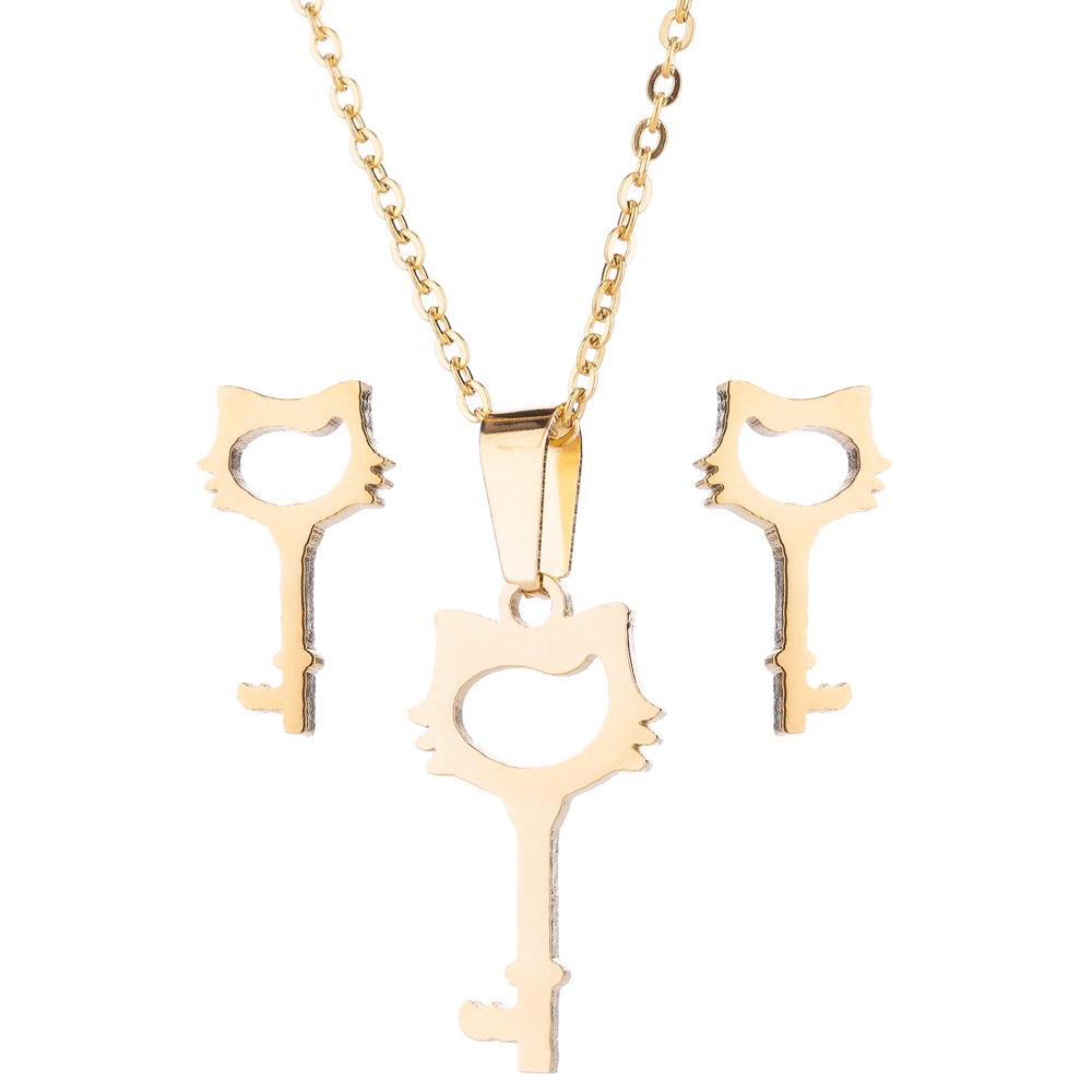 Ins set Kalung Rantai Dengan Liontin Kucing Lucu Untuk Wanita