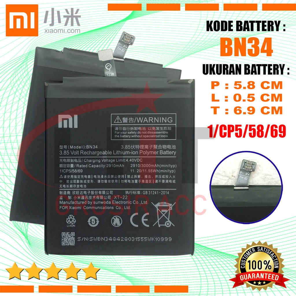 Baterai Battery Original XIAOMI Redmi 5A / Kode BN34