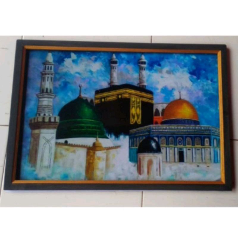 Hiasan dinding cetak murah gambar Masjid Mekah plus bingkai