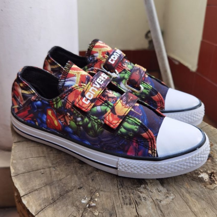 sepatu anak kids converse ct chuck taylor low velcro prepetan serut dc marvel superman hulk x men