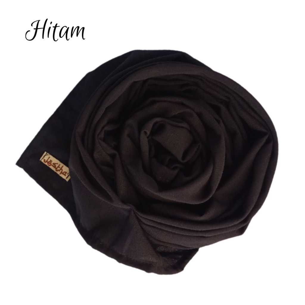 pasmina Wolfis Ukuran Panjang 200x75cm Jilbab Hijab Kerudung Pashmina jumbo premium-HITAM