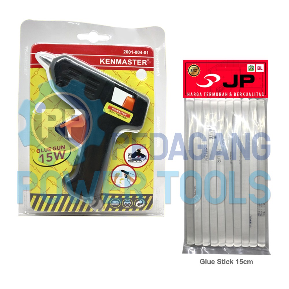 PAKET KENMASTER GLUE GUN 15 WATT &amp; 10 PCS REFILL LILIN LEM TEMBAK