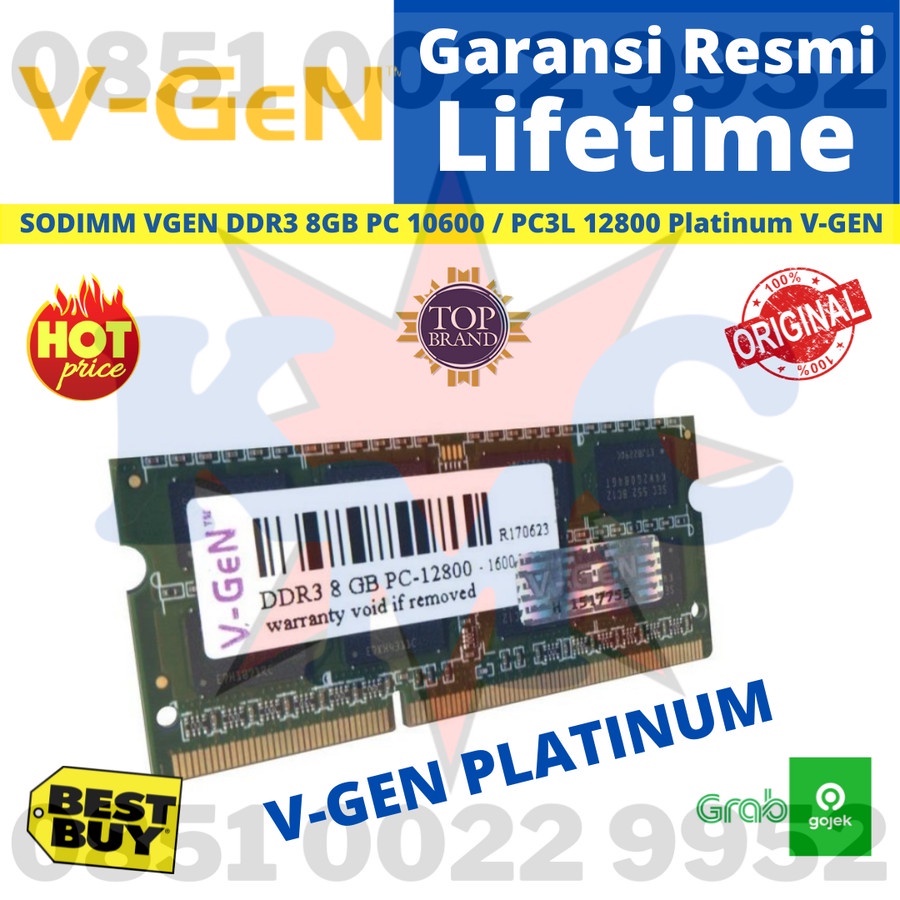 RAM V-GEN SODIMM DDR3 8GB PC12800 PLATINUM VGEN RAM NOTEBOOK LAPTOP