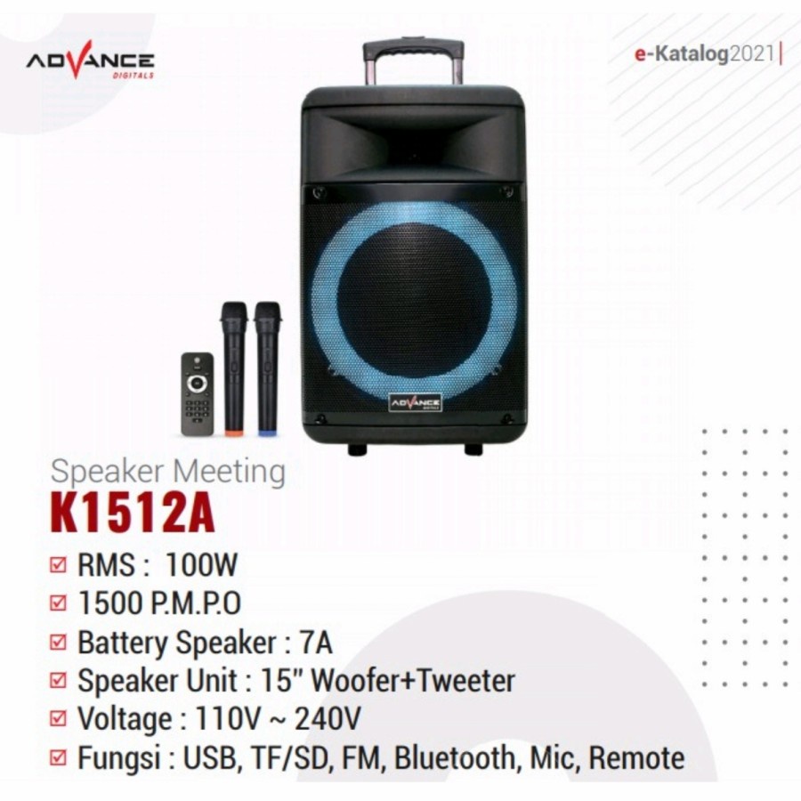 Advance Speaker 15 Inch K1512A + 2 Pc Microphone Wireless Fitur Guitar Input