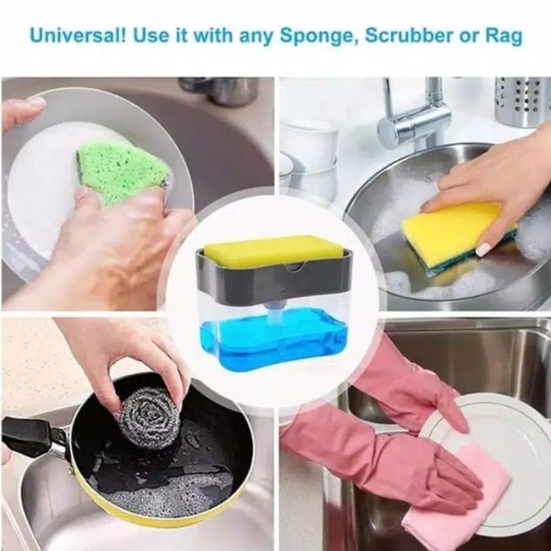 Dispenser Sabun Cuci Piring Free Sponge | Tempat Sabun Busa Spons Peralatan Dapur-4