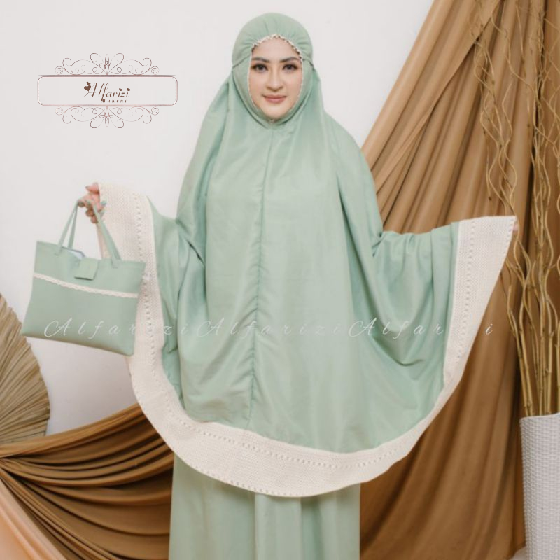 Mukena dewasa katun polos renda rajut besar premium