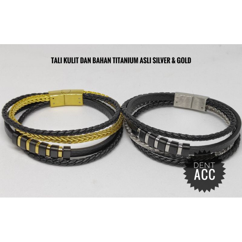 gelang kulit pria bahan titanium