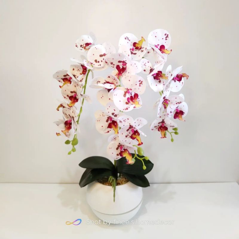 ANGGREK LATEX x7 CABANG 3 VAS BOLA - bunga hias artificial home decor shabby chic bunga sudut bunga 