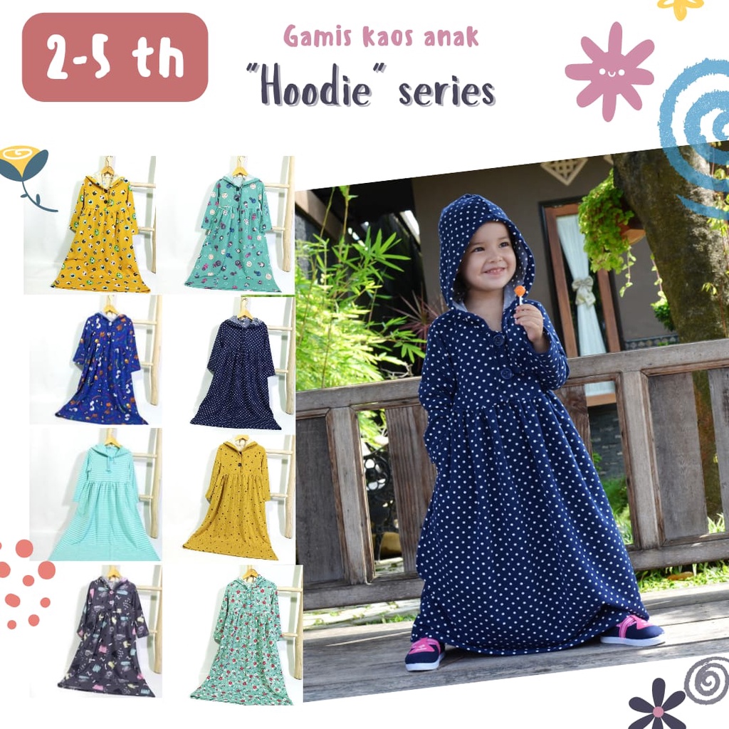 GAMIS KAOS ANAK 1-5 th (HOODIE series)/ GAMIS ANAK HARIAN (BAHAN KAOS SEDANG-TEBAL)