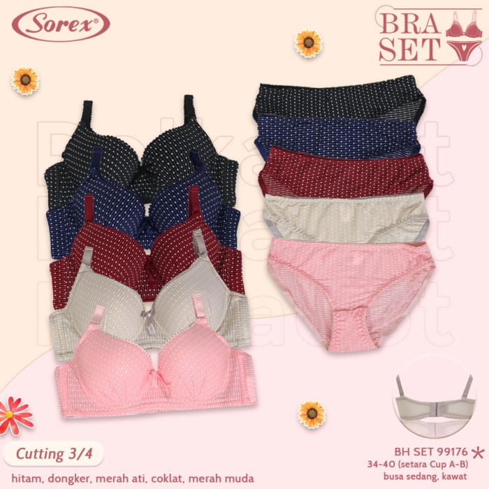 NEW BH BRA Set BRA Setelan Bintik Cup 3/4 Kawat 34-40 SOREX 99176