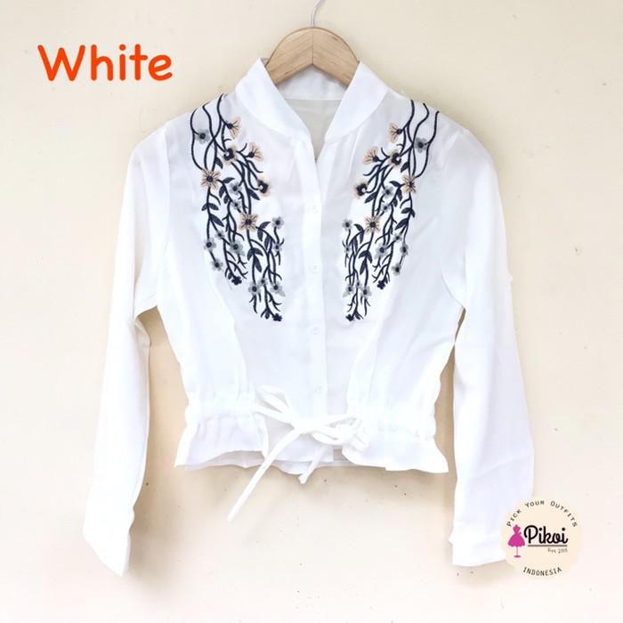 Unik Baju bordir bunga   bohemian top   boho crop top   atasan hitam putih Limited