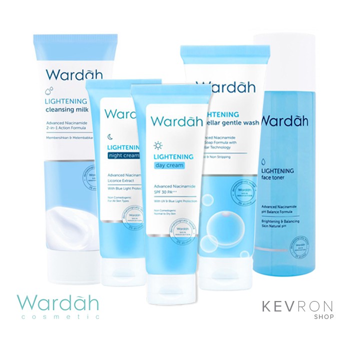 Paket Wardah Lightening Series 5 in 1 Skincare Perawatan Kulit Wajah Putih Glowing Cerah 5 pcs