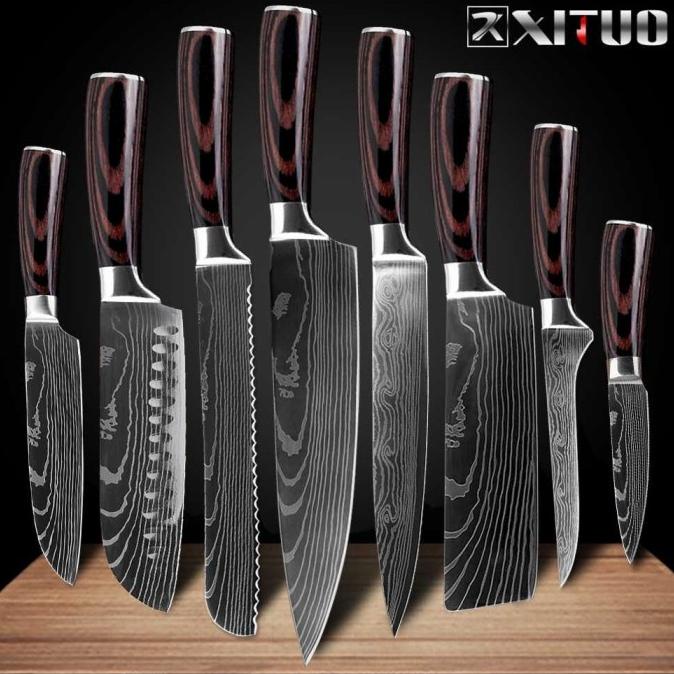 >>>>>] Pisau Dapur Profesional Stainless Tebal Chef Knife Motif Damaskus
