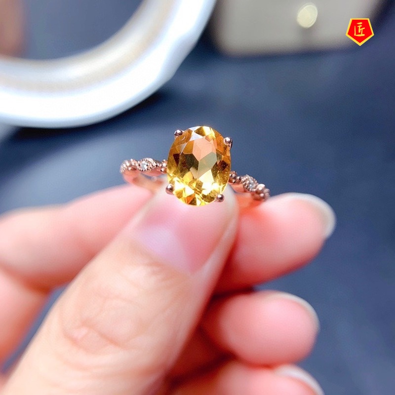 [Ready Stock]Elegant Women's Natural Oval Citrine Ring 18K Rose Gold