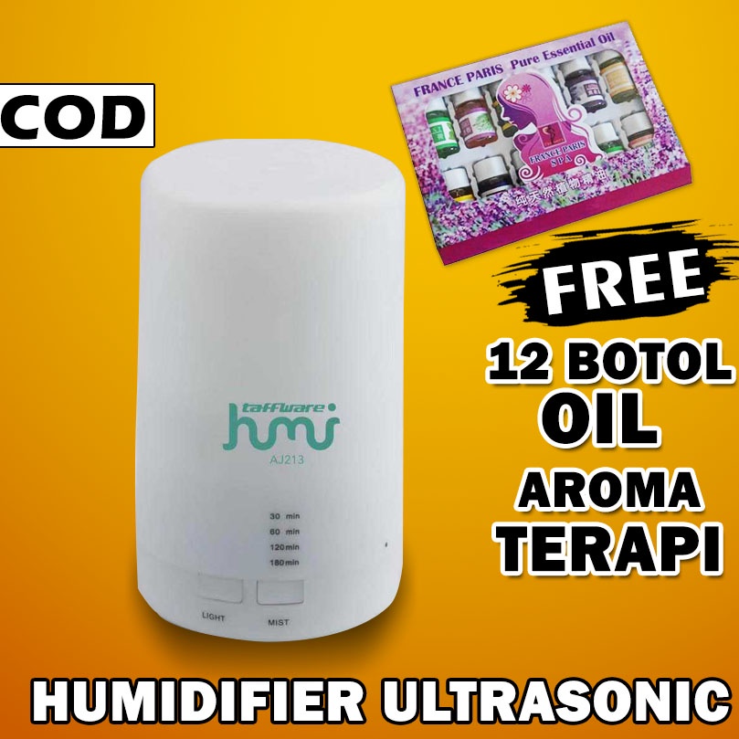 Air Humidifier Diffuser Aromaterapi Oil 500ml Remote Disfuser Taffware Aromatherapy Ultrasonic 7 LED Pengharum Ruangan-125ml Tabung Fre oil