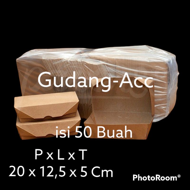 KOTAK MAKAN / Lunch Box / Box Takeway / Paper Bahan Kraft Warna Coklat Ukuran Large isi 50 buah