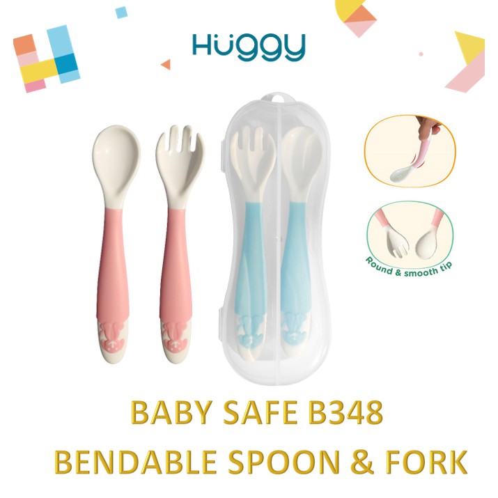 Baby Safe B348 Bendable Spoon &amp; Fork With Case Sendok Garpu Bayi