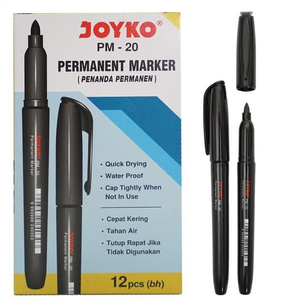 

♔ Permanent Marker Spidol Permanen Joyko PM-20 1 Box 12 Pcs ✽