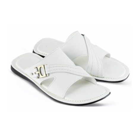 sandal pria slop kulit putih sendal pria dewasa kulit sintetis slide kasual kekinian original
