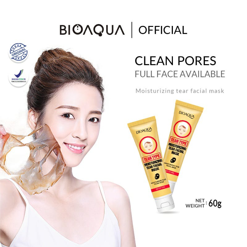 BPOM BIOAQUA Moisturizing Tear Facial Mask Peel off face mask 60g / Masker penghilang komedo / BB