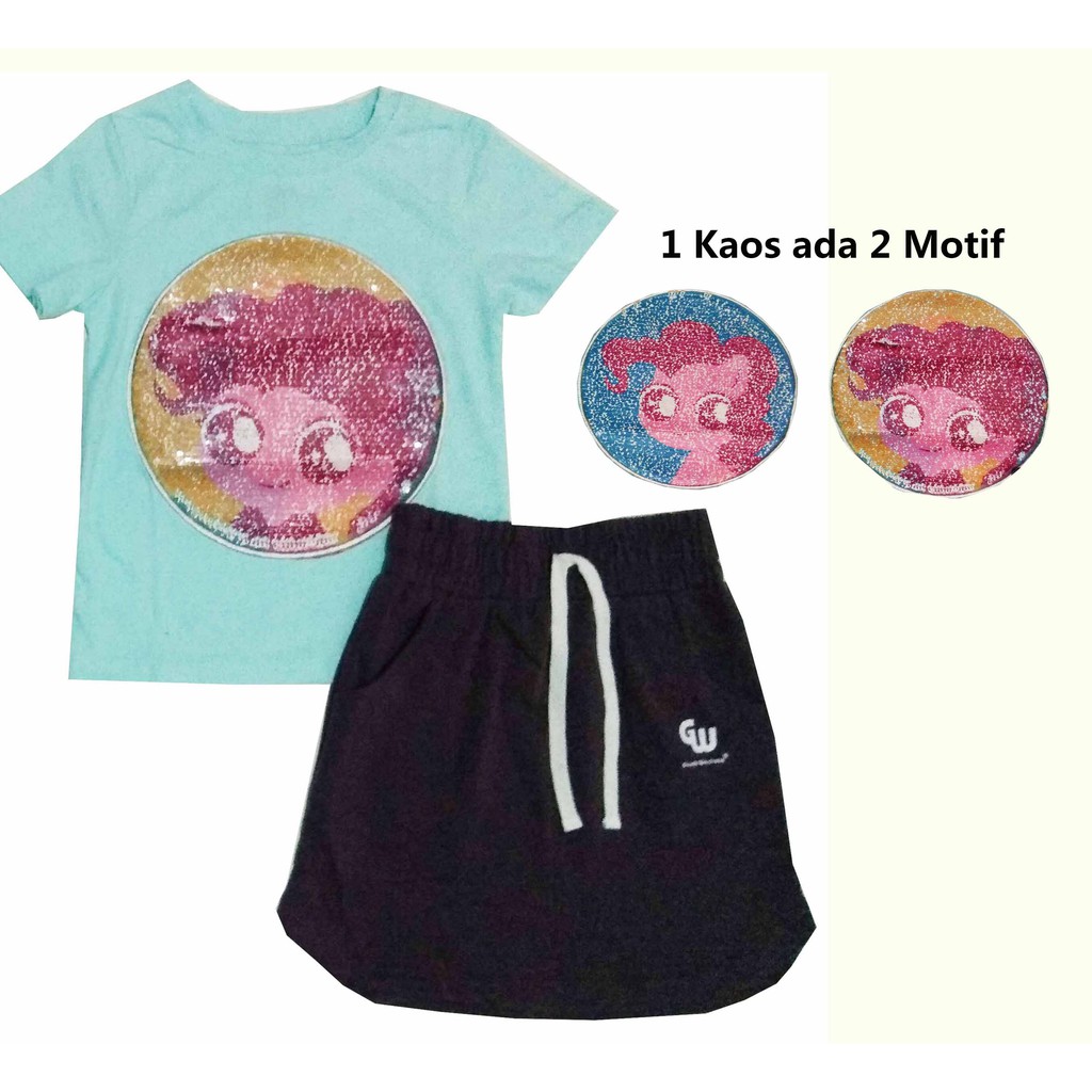 SETELAN PENDEK Baju Anak Celana dan Rok GW Size 95 - 140 motif bisa berubah baju celana rok baju cewek kids