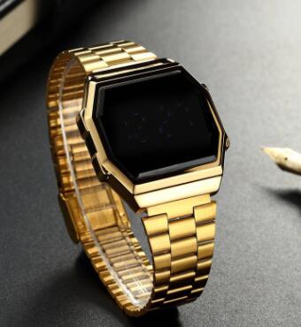 New Fashion LED Watch Square Touch Screen Waterproof Unisex Metal Steel Band Digital Watch