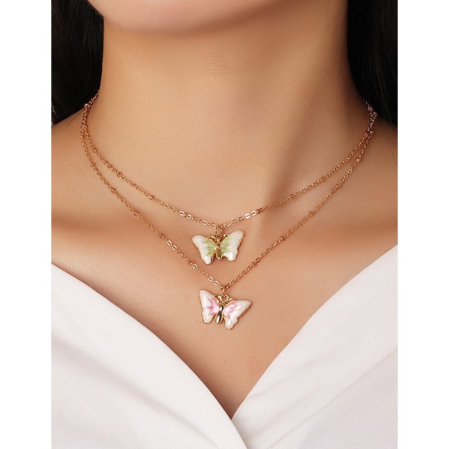 LRC Kalung Fashion Color Mixing Dripping Butterfly Alloy Multilayer K45817