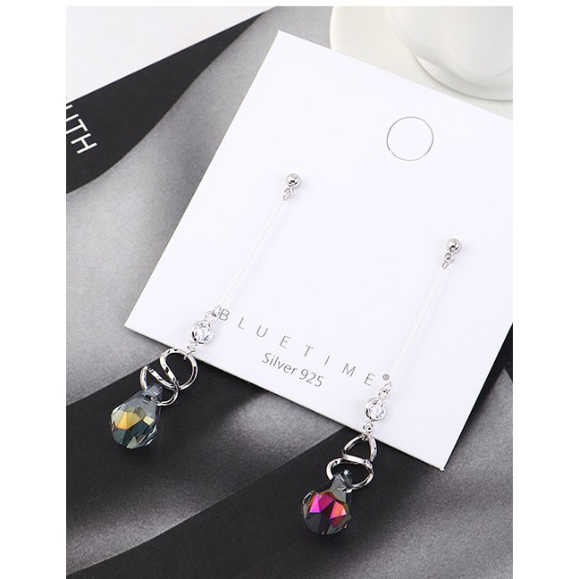 LRC Anting Tusuk Fashion Platinum Glass Bead Diamond Tassel Earrings Y63144