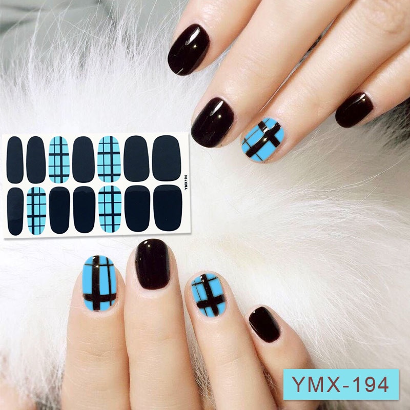 Ymx 14pcs / set Stiker Kuku Motif Kartun Grafiti / Leopard Aksen Glitter Anti Air Untuk Nail Art / Manicure YMX4