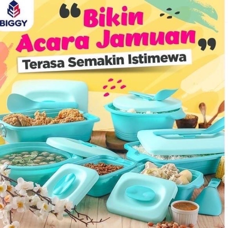 Prasmanan Set 6in1 AQUAMARINE Export Quality BPA FREE Wadah Saji Tempat Makan Bekal Piknik Isi 6 Set