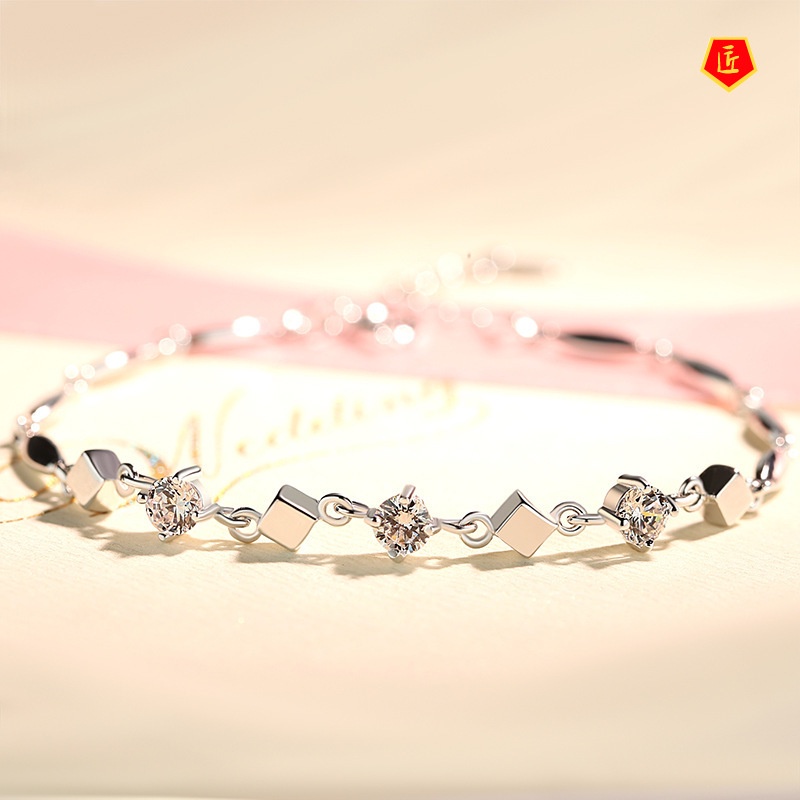 [Ready Stock]Elegant Women's 925 Silver Square Bracelet