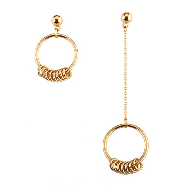 LRC Anting Tusuk Fashion Gold Asymmetric Circle Earrings F69868